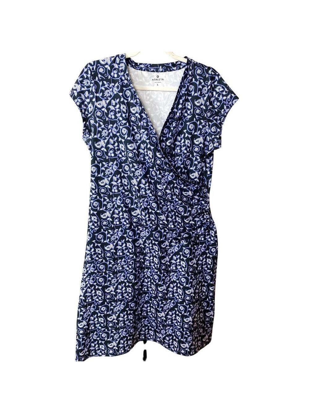 Athleta Faux Wrap V-Neck Floral Print Dress - Size L (EUC)